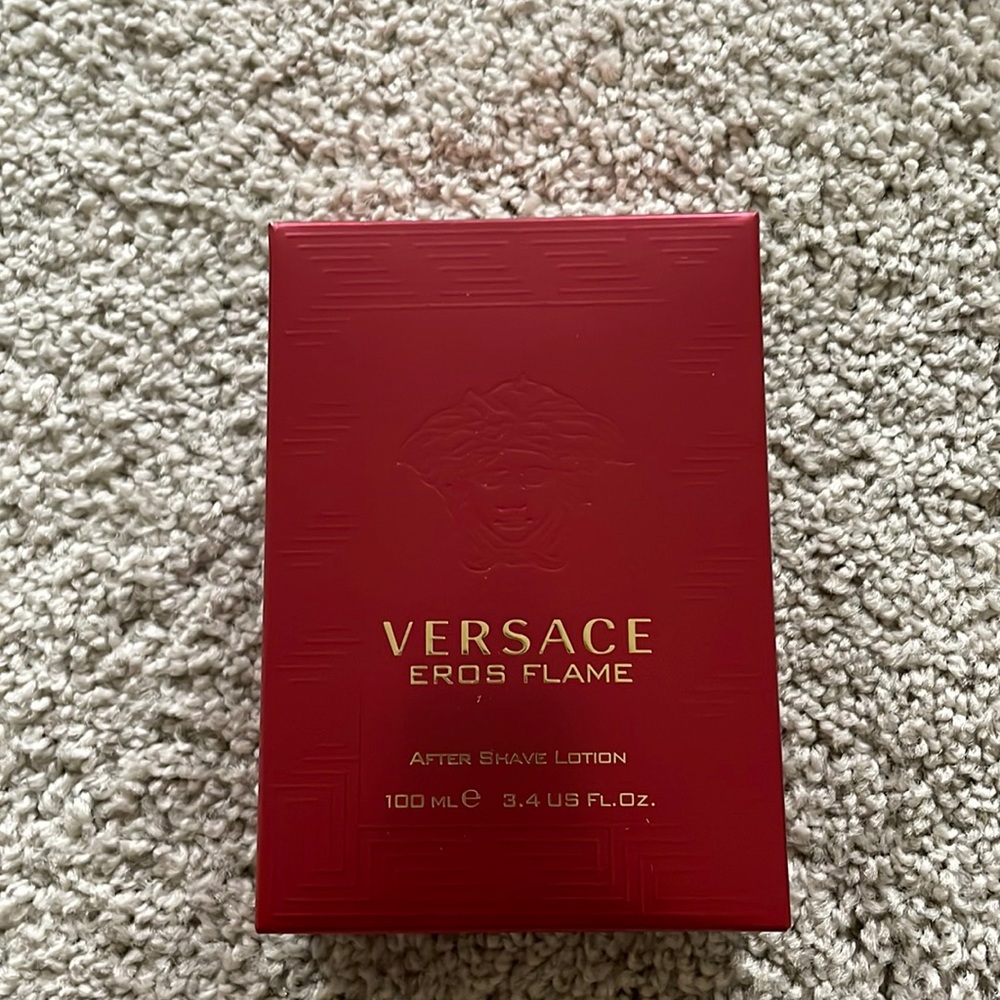 A full bottle of Versace Eros Flame after shave